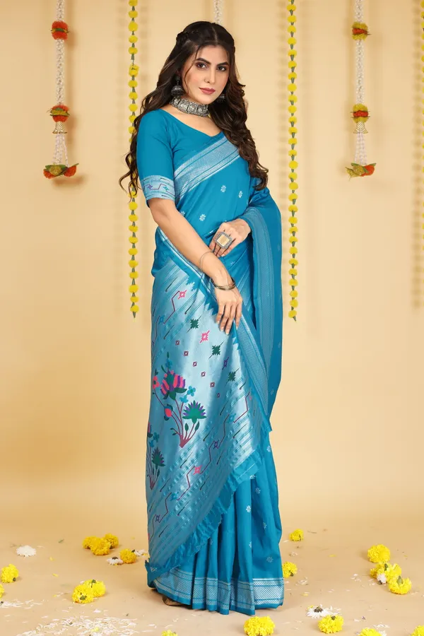 BLUE_PURE_SILK_PAITHANI_SAREE